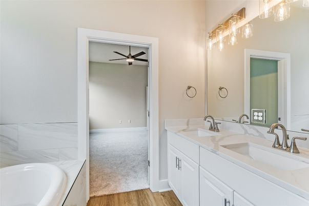 Bathroom, Dual Sink Vanities, Interior, Wood Texture Flooring