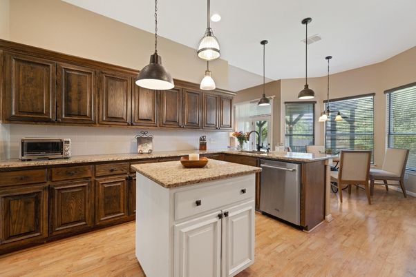 Dining room, Interior, Kitchen, Pendant Lights, Wood Texture Flooring