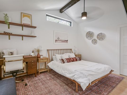 Bedroom, Home Office, Interior, Pendant Lights, Wooden Beams