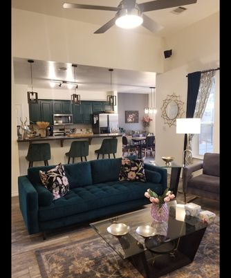 Dining room, Interior, Kitchen, Living room, Pendant Lights, Stainless Steel Appliances, Wood Texture Flooring