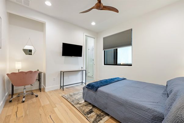 Bedroom, Home Office, Interior, Recessed Lighting, Wood Texture Flooring