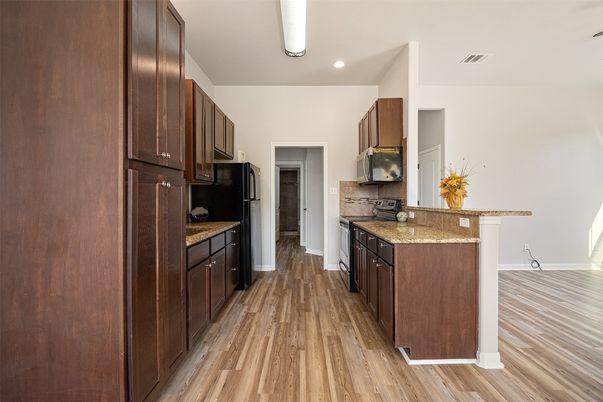 Interior, Kitchen, Recessed Lighting, Wood Texture Flooring