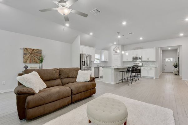 Interior, Kitchen, Living room, Pendant Lights, Recessed Lighting, Stainless Steel Appliances, Wood Texture Flooring
