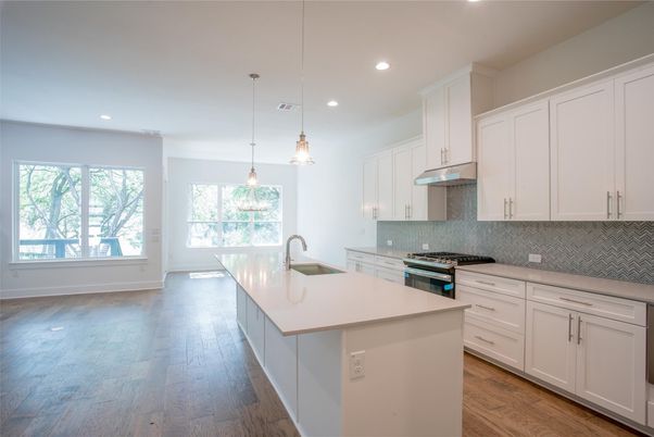 Interior, Kitchen, Pendant Lights, Recessed Lighting, Wood Texture Flooring