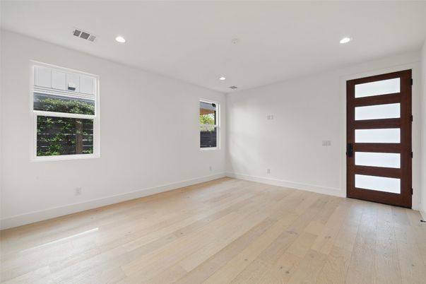 Empty room, Interior, Recessed Lighting, Wood Texture Flooring