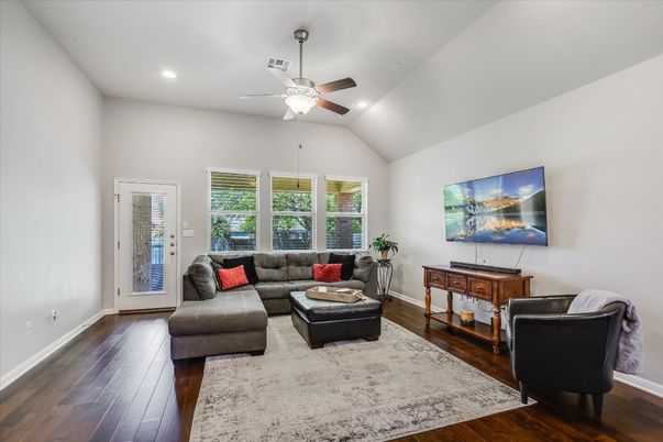 Interior, Living room, Recessed Lighting, Wood Texture Flooring