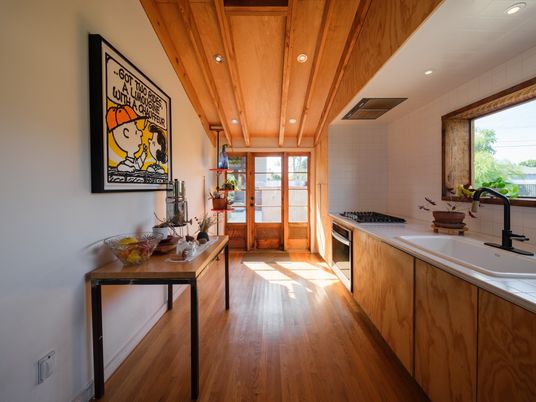 Interior, Kitchen, Recessed Lighting, Wooden Ceilings, Wood Texture Flooring
