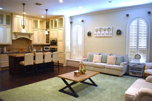 Interior, Kitchen, Living room, Pendant Lights, Recessed Lighting, Wood Texture Flooring