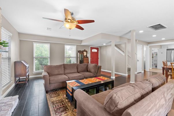 Interior, Living room, Recessed Lighting, Wood Texture Flooring