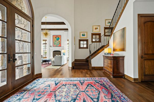 Fireplace, Interior, Pendant Lights, Wood Texture Flooring
