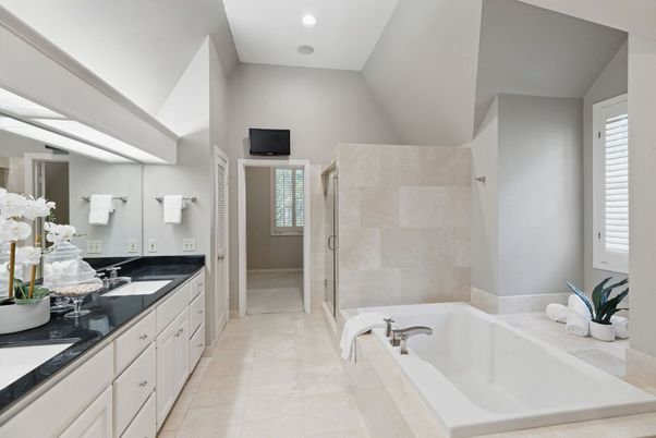 Bathroom, Dual Sink Vanities, Glass Shower, Interior, Recessed Lighting