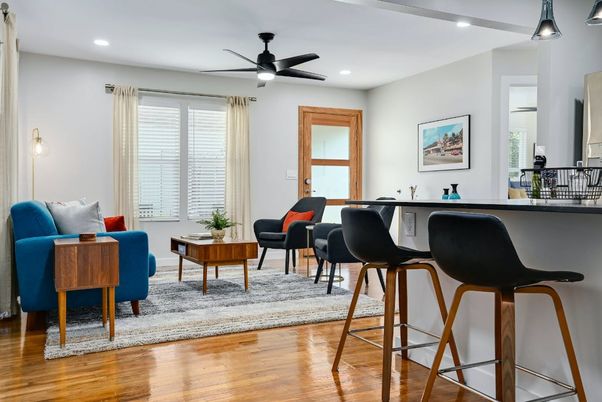 Interior, Living room, Recessed Lighting, Wood Texture Flooring