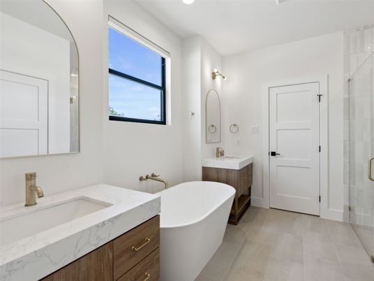 Bathroom, Dual Sink Vanities, Free Standing Baths, Glass Shower, Interior, Recessed Lighting