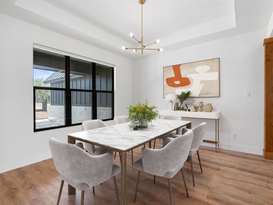 Dining room, Interior, Pendant Lights, Wood Texture Flooring