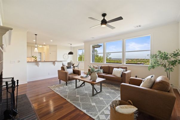Interior, Living room, Pendant Lights, Recessed Lighting, Water, Wood Texture Flooring