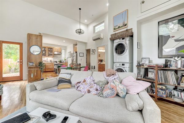 Interior, Kitchen, Living room, Pendant Lights, Recessed Lighting, Utility Closets, Washer, Wood Texture Flooring