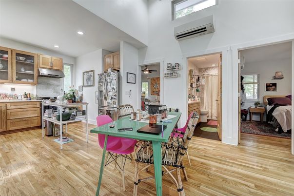 Dining room, Interior, Kitchen, Recessed Lighting, Wood Texture Flooring