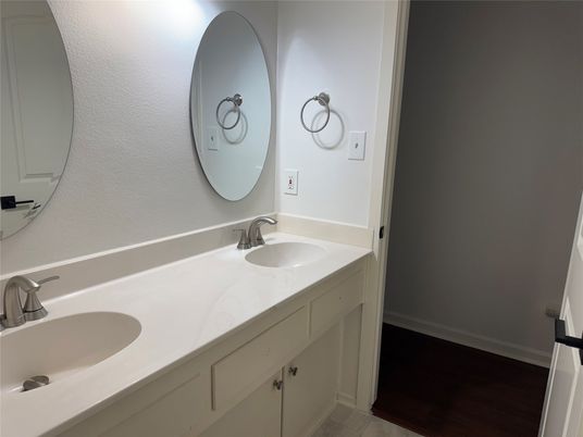 Bathroom, Dual Sink Vanities, Interior, Wood Texture Flooring