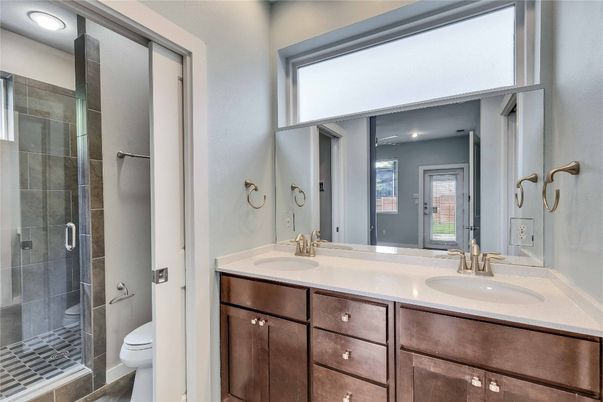 Bathroom, Dual Sink Vanities, Glass Shower, Interior, Recessed Lighting