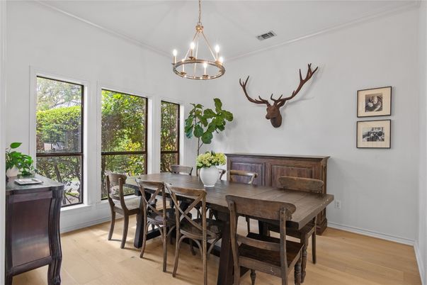 Dining room, Interior, Pendant Lights, Wood Texture Flooring
