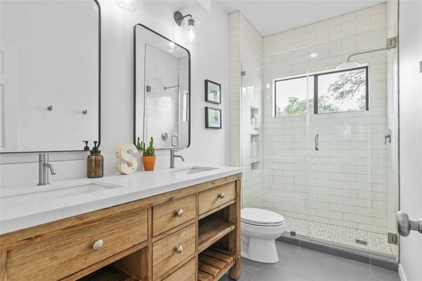 Bathroom, Dual Sink Vanities, Glass Shower, Interior