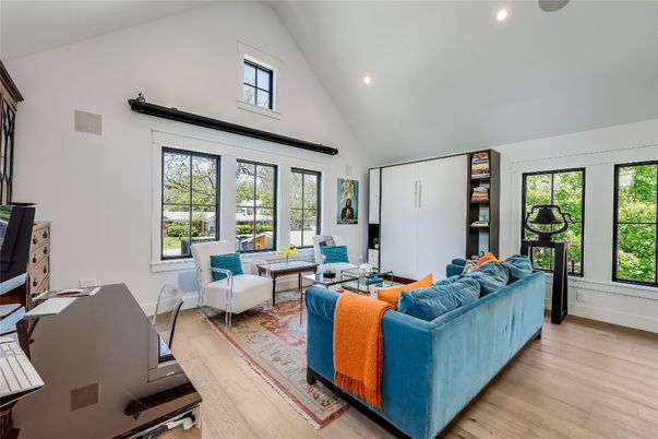 Home Office, Interior, Living room, Recessed Lighting, Wood Texture Flooring