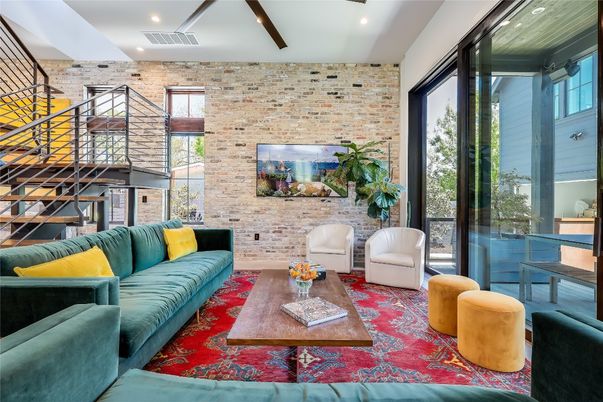 Interior, Living room, Recessed Lighting, Stone Walls