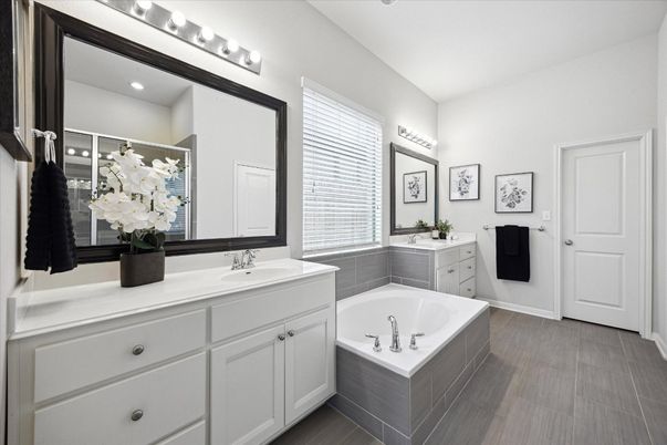 Bathroom, Dual Sink Vanities, Interior, Wood Texture Flooring