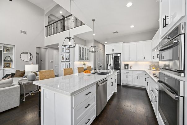 Interior, Kitchen, Living room, Pendant Lights, Recessed Lighting, Stainless Steel Appliances, Wood Texture Flooring