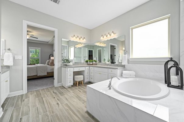 Bathroom, Bedroom, Dual Sink Vanities, Interior, Wood Texture Flooring