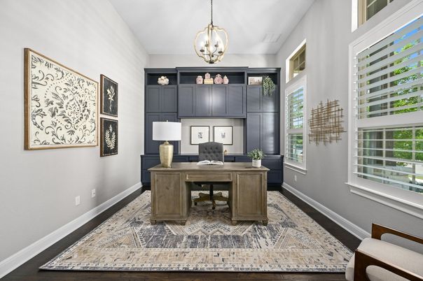 Home Office, Interior, Pendant Lights, Wood Texture Flooring