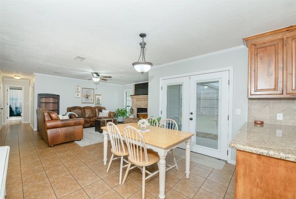 Dining room, Fireplace, Interior, Living room, Pendant Lights