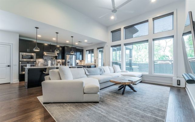 Interior, Kitchen, Living room, Pendant Lights, Recessed Lighting, Stainless Steel Appliances, Wood Texture Flooring