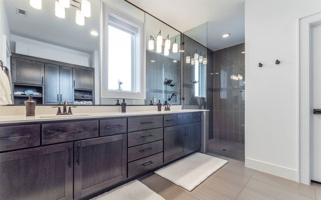 Bathroom, Dual Sink Vanities, Glass Shower, Interior, Recessed Lighting