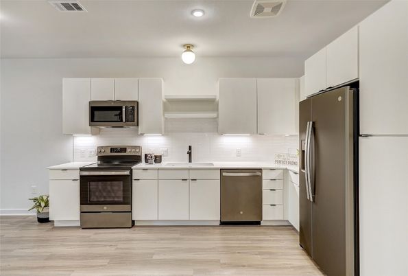 Interior, Kitchen, Stainless Steel Appliances, Wood Texture Flooring