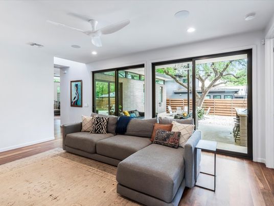 Interior, Living room, Recessed Lighting, Wood Texture Flooring