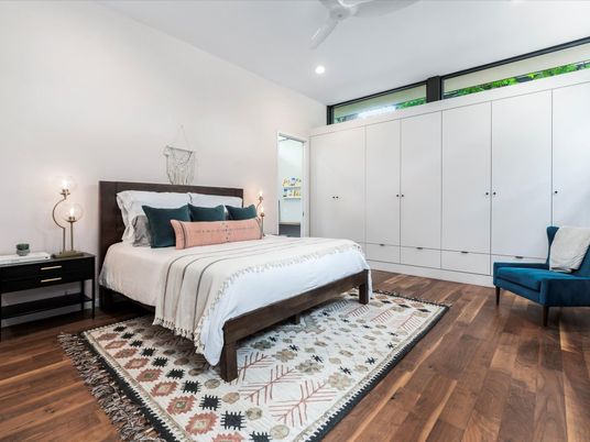 Bedroom, Interior, Recessed Lighting, Wood Texture Flooring