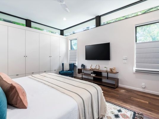 Bedroom, Interior, Recessed Lighting, Wood Texture Flooring