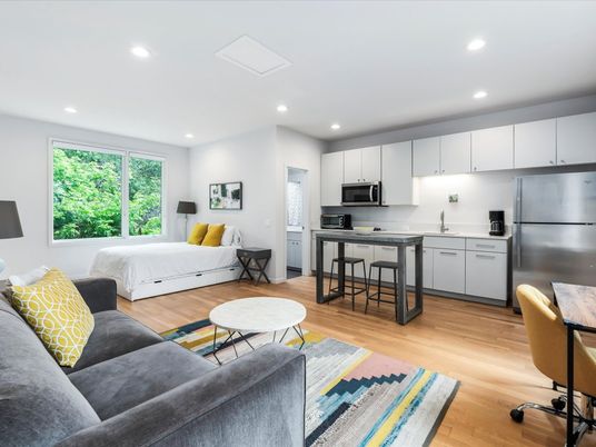 Interior, Kitchen, Living room, Recessed Lighting, Stainless Steel Appliances, Wood Texture Flooring