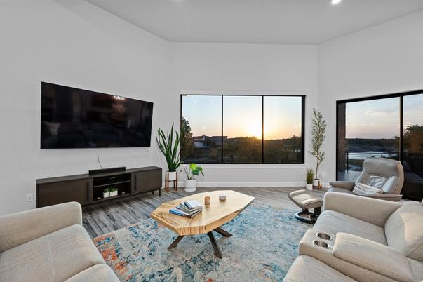 Interior, Living room, Recessed Lighting, Water, Wood Texture Flooring