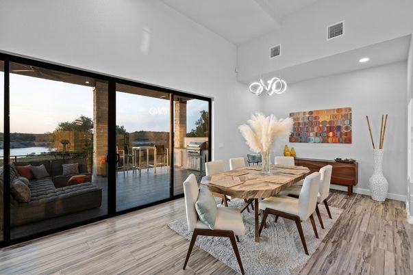 Dining room, Interior, Recessed Lighting, Water, Wood Texture Flooring