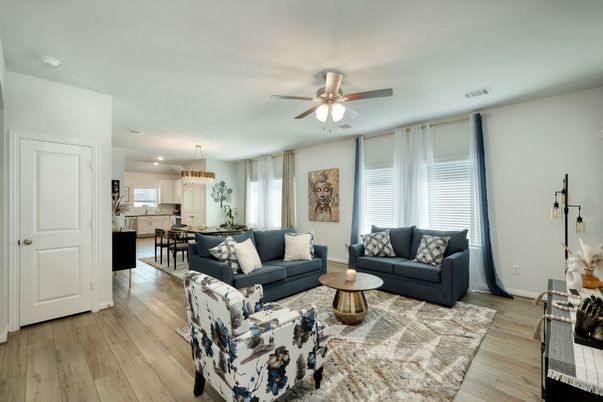 Dining room, Interior, Kitchen, Living room, Pendant Lights, Recessed Lighting, Wood Texture Flooring