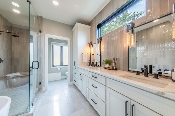 Bathroom, Dual Sink Vanities, Glass Shower, Interior, Recessed Lighting