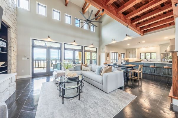 Dining room, Fireplace, Interior, Kitchen, Living room, Recessed Lighting, Stainless Steel Appliances, Wooden Beams, Wooden Ceilings