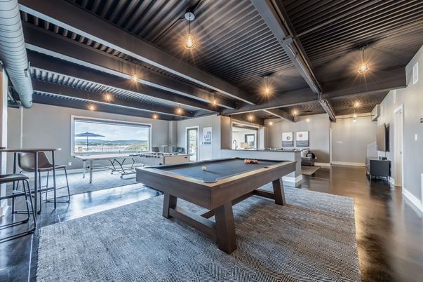 Billiard Table, Game Room, Interior, Wooden Beams, Wood Texture Flooring