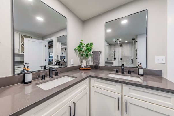 Bathroom, Dual Sink Vanities, Glass Shower, Interior, Recessed Lighting