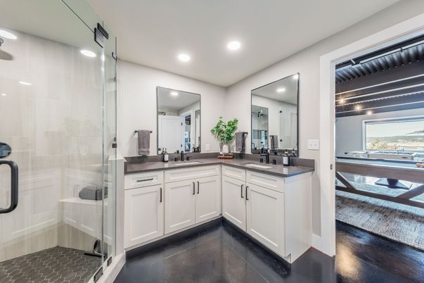 Bathroom, Glass Shower, Interior, Recessed Lighting