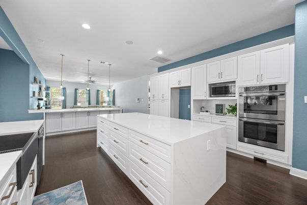Dining room, Interior, Pendant Lights, Recessed Lighting, Wood Texture Flooring