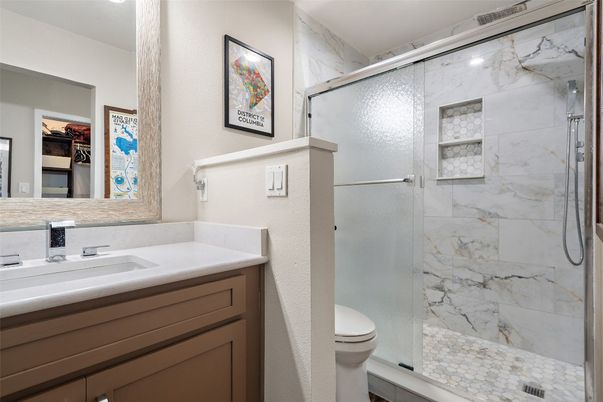 Bathroom, Glass Shower, Interior, Marble Walls