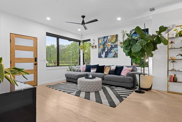 Interior, Living room, Recessed Lighting, Wood Texture Flooring